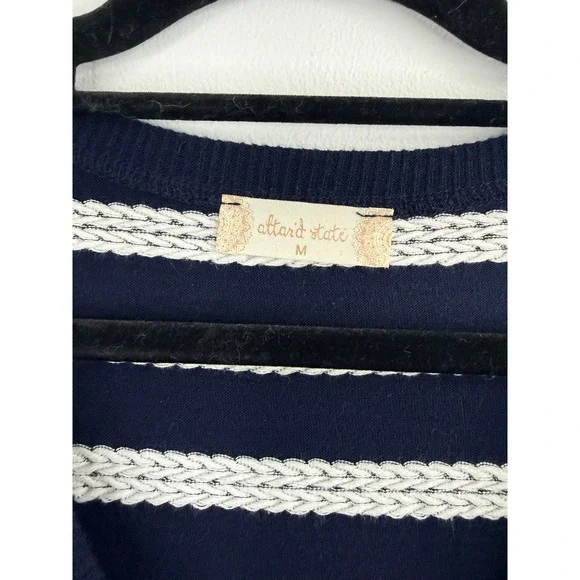 Altare'd State Navy White Stripe V Neck Peplum Top Sz M Cotton Casual Peasent - Picture 6 of 7